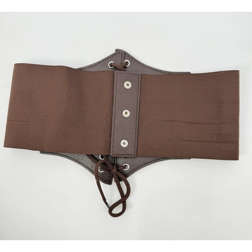 Unbranded Corset Belt Women OS Brown Lace Up Elastic Cinch Waist Faux Leather